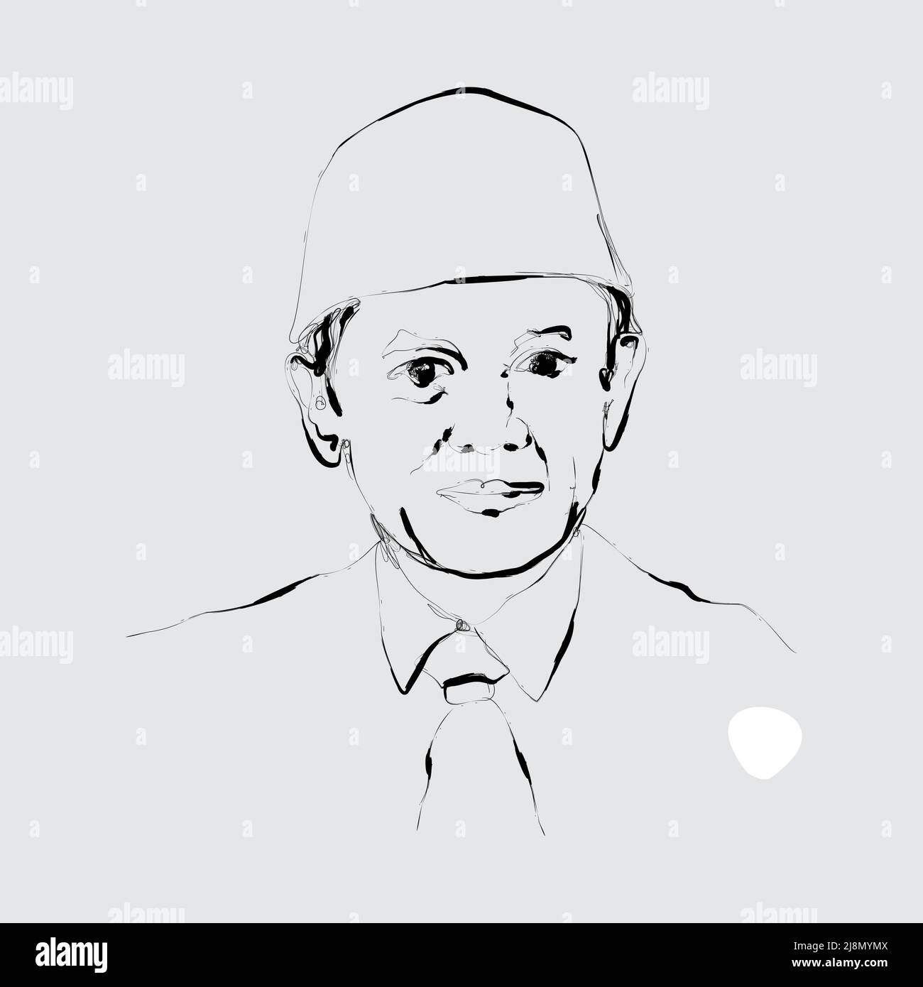 Free hand sketch of the third President of the Republic of Indonesia. Professor Doctoral Engineer BJ Habibie. Vector illustration Stock Vector