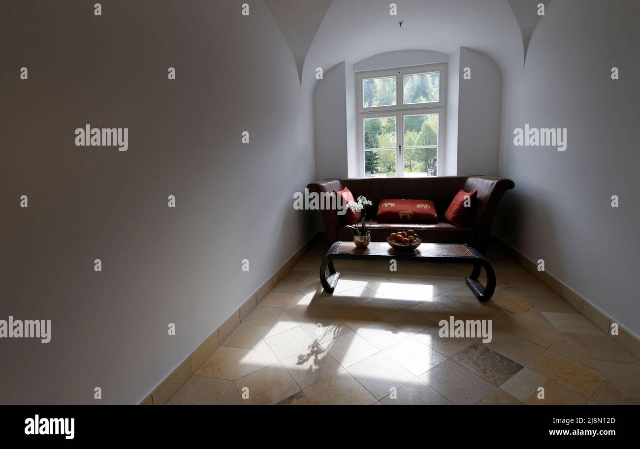 A view shows the interior of the hotel Castle Elmau, where the G7 Summit will be held in June 2022, in Kruen, near the southern Bavarian resort of Garmisch-Partenkirchen, Germany, May 17, 2022. REUTERS/Michaela Rehle Stock Photo