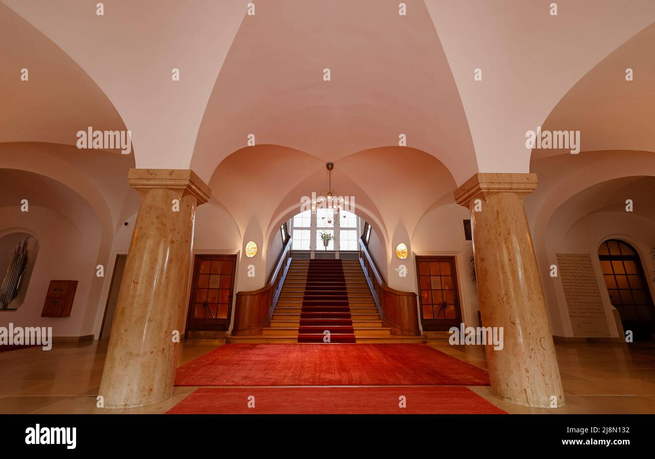 A view shows the entrance hall of the hotel Castle Elmau, where the G7 Summit will be held in June 2022, in Kruen, near the southern Bavarian resort of Garmisch-Partenkirchen, Germany, May 17, 2022. REUTERS/Michaela Rehle Stock Photo