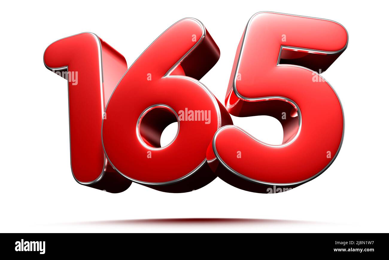 Rounded red number 165 3D illustration on white background have work