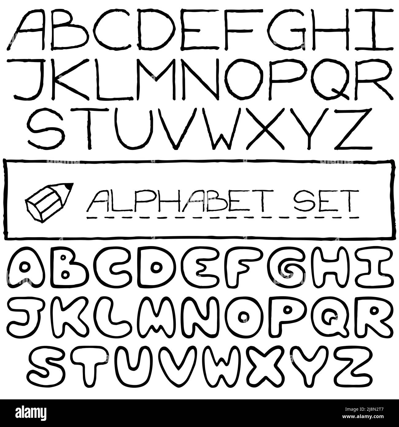 Doodle Letters Set Of Two Full Alphabets Vector Illustration Stock