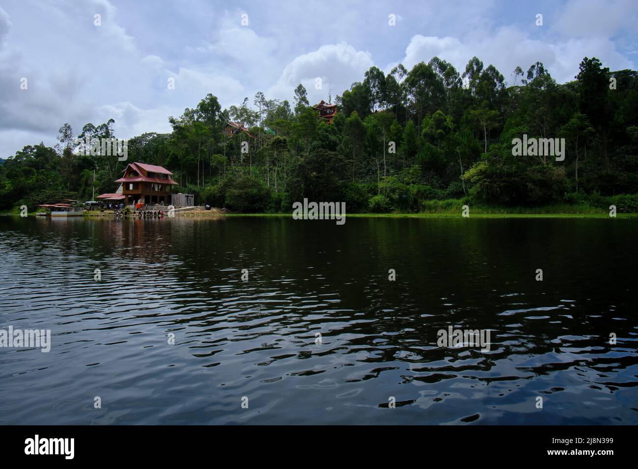 Beautiful lagoon el Oconal located in Villa rica; a lagoon of dark waters and lotus flowers. Stock Photo