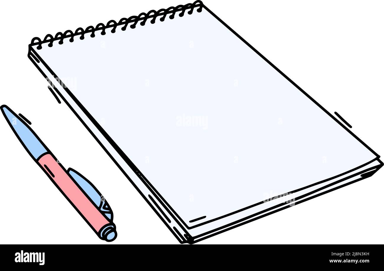 Note pad and pen icons. Outlined on white background Stock Vector Image