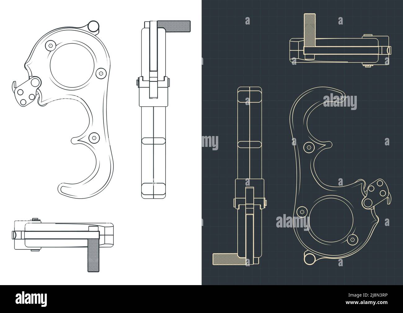 Stylized vector illustration of blueprints of archery release Stock Vector
