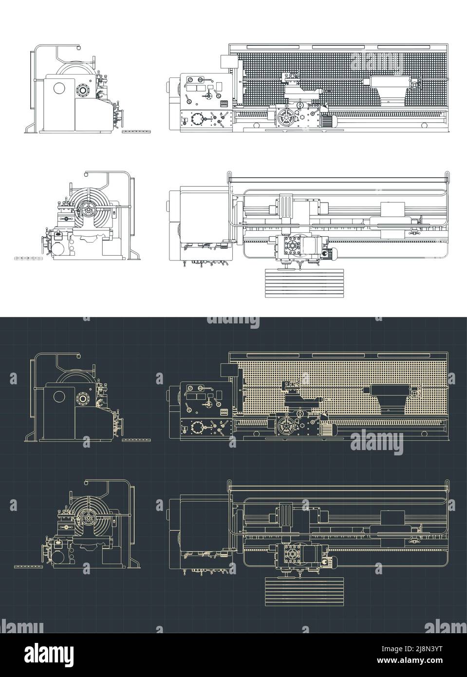 Stylized vector illustration of blueprints of milling machine Stock ...