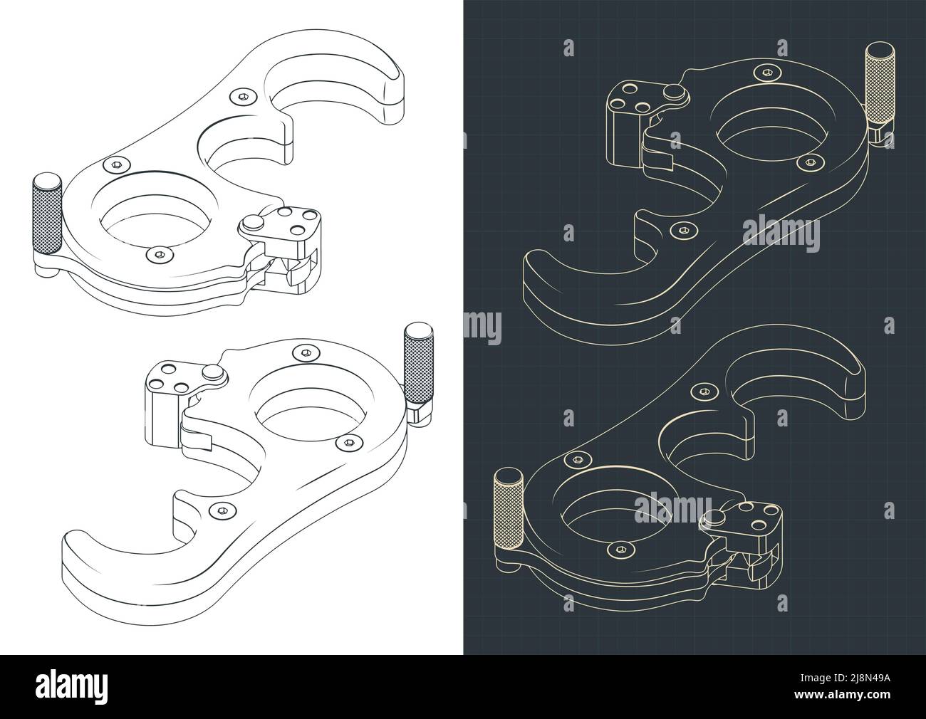 Stylized vector illustration of isometric blueprints of archery release Stock Vector
