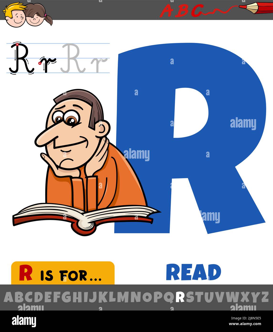 Alphabet Story Letter R Educational cartoon illustration of letter R from alphabet with read ...