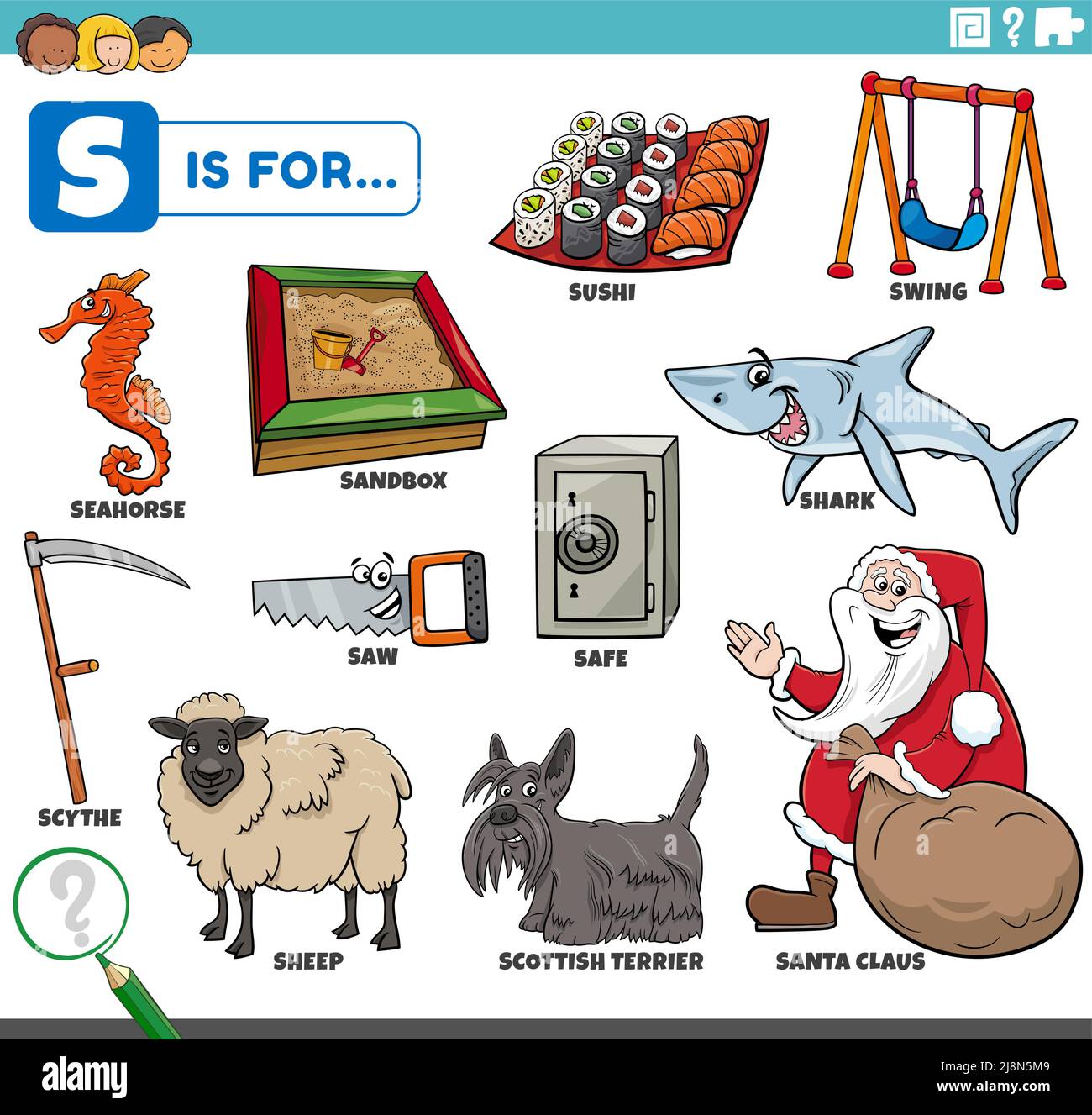 educational cartoon illustration for children with comic characters and