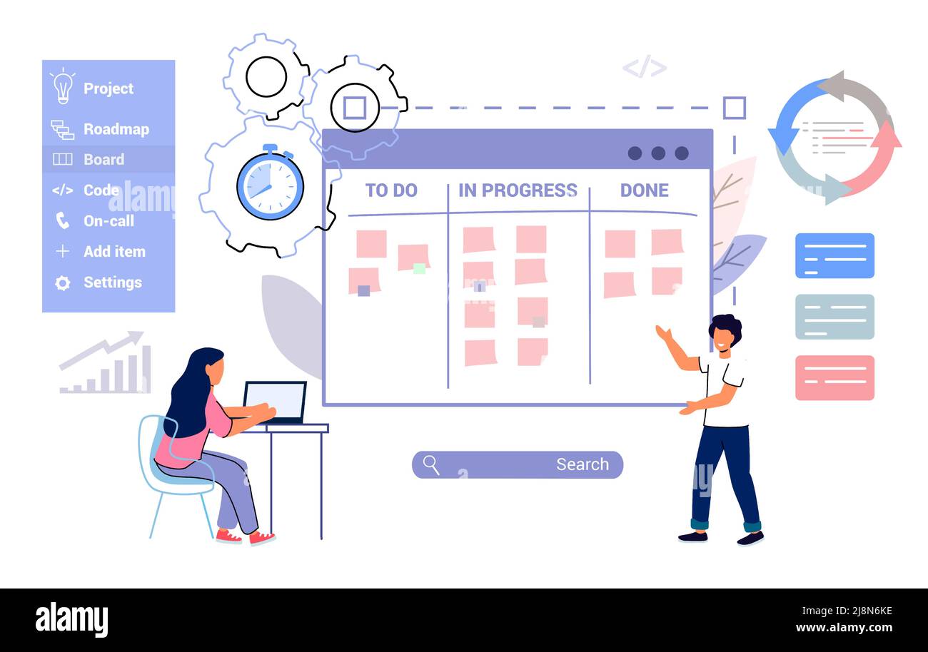 Scrum task board Agile organizer with people sticking papers on it ...