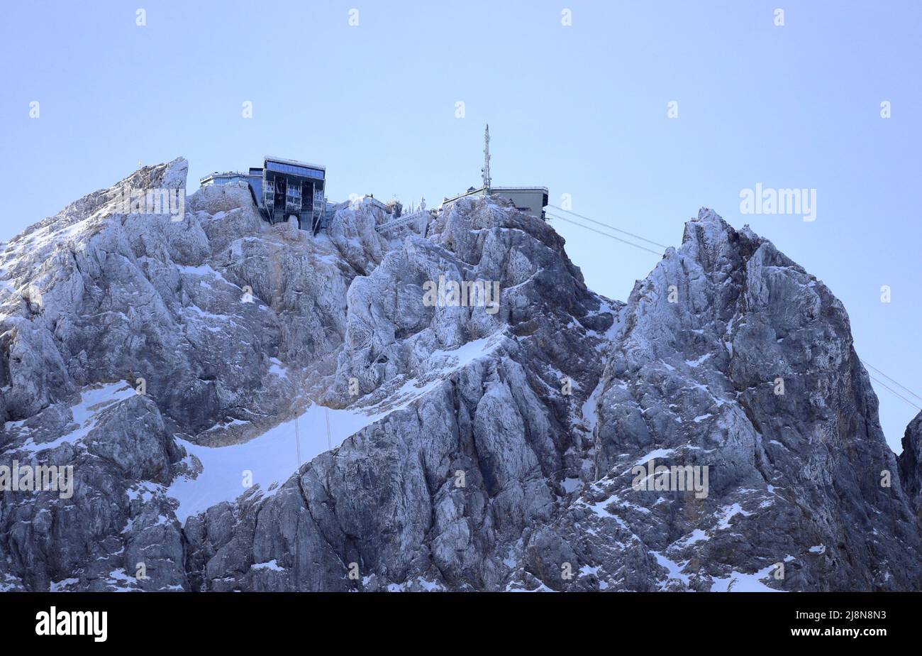 Zugspitze mountain peak station. The highest point of Germany. The Alps, Germany, Europe. Stock Photo