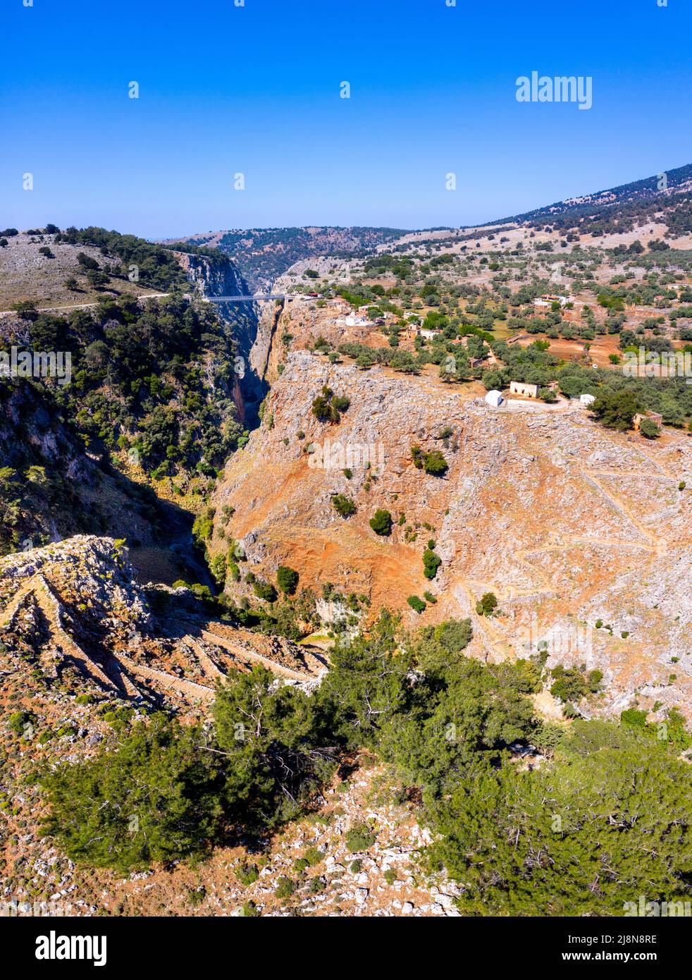 Metal Bridge over the Aradena Canyon, Chania, Crete, Greece Stock Photo