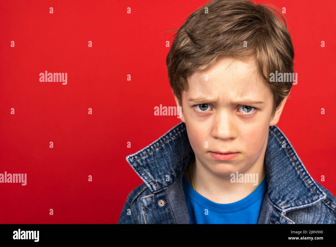 portrait of determined, cute Caucasian boy of preschool age Stock Photo