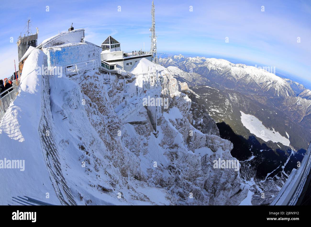 Zugspitze mountain peak station. The highest point of Germany. The Alps, Germany, Europe. Stock Photo