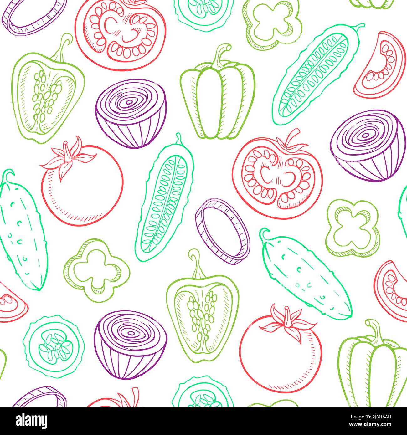 Seamless pattern with vegetables. Hand drawn background. Healthy eating ...