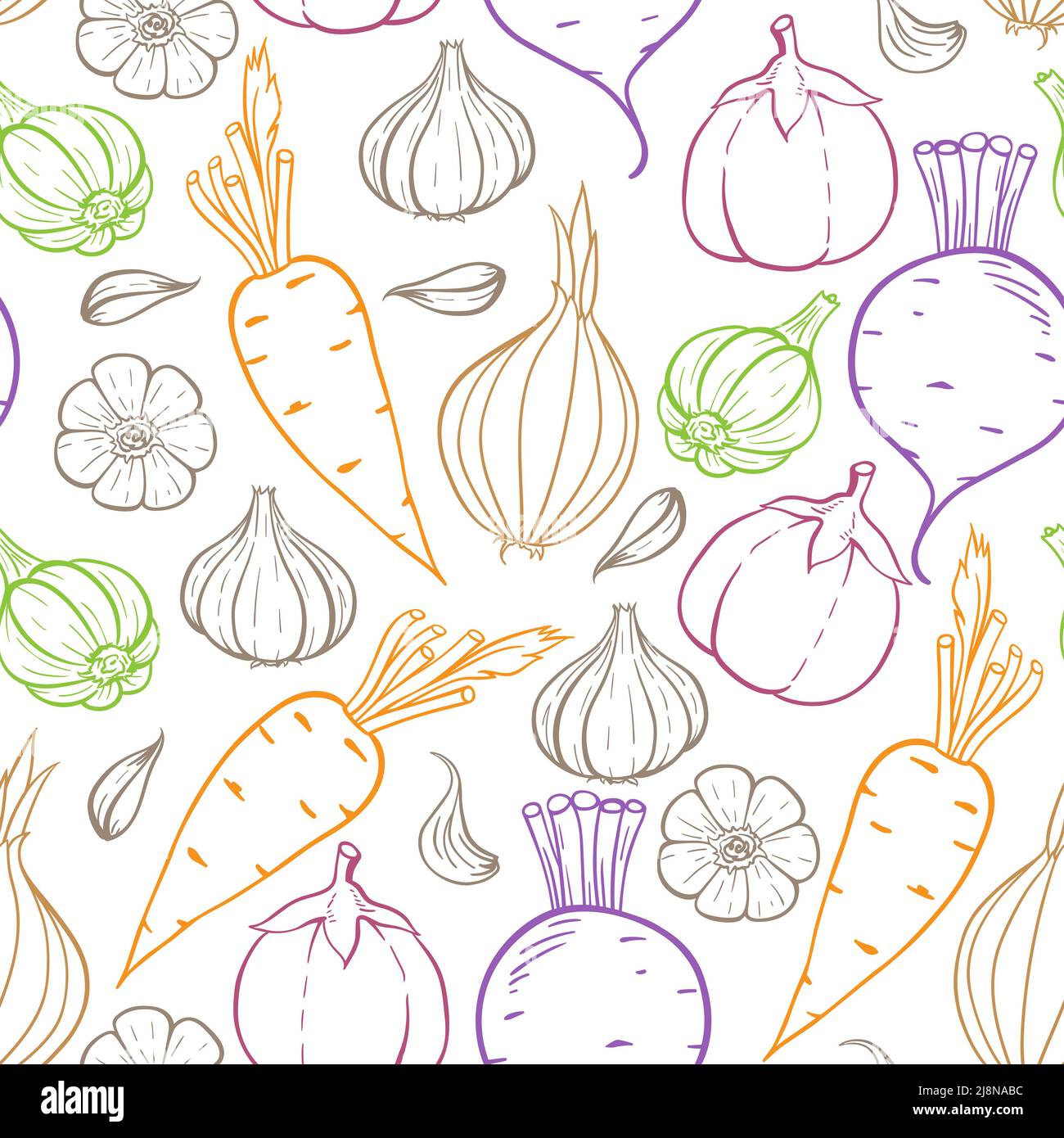 Seamless pattern with vegetables. Hand drawn background. Healthy eating ...