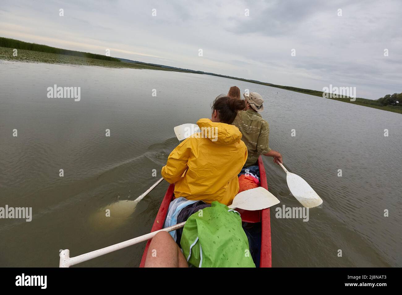 Canoeing on a lake Stock Photo