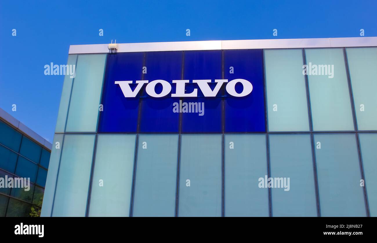 Kyiv, Ukraine - July 29, 2020: A Volvo logo seen on blue sky in Kiev, Ukraine on July 29, 2020 Stock Photo