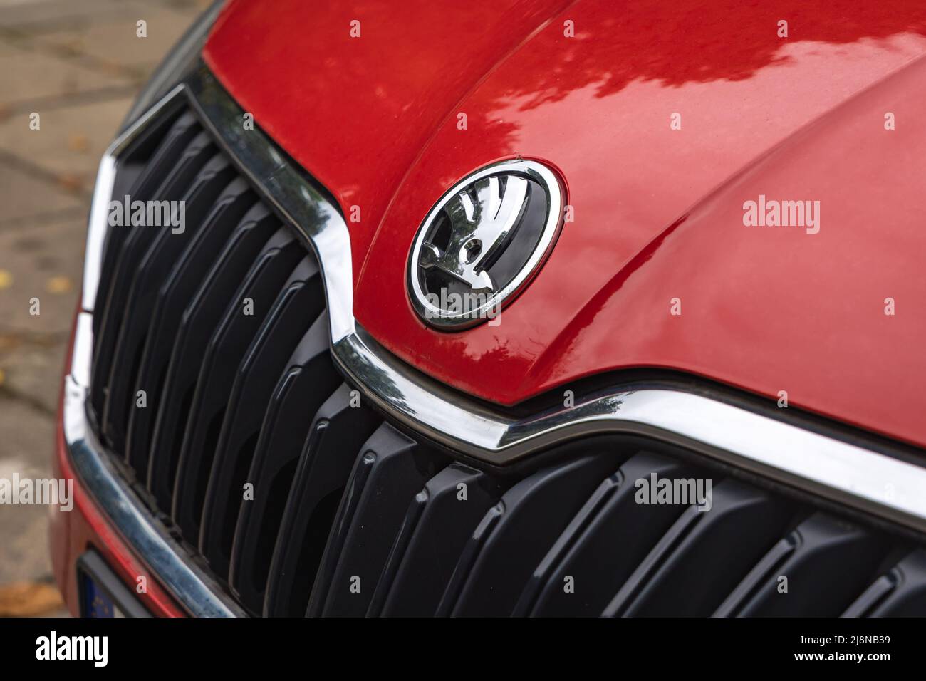 Close up on a skoda car emblem Stock Photo