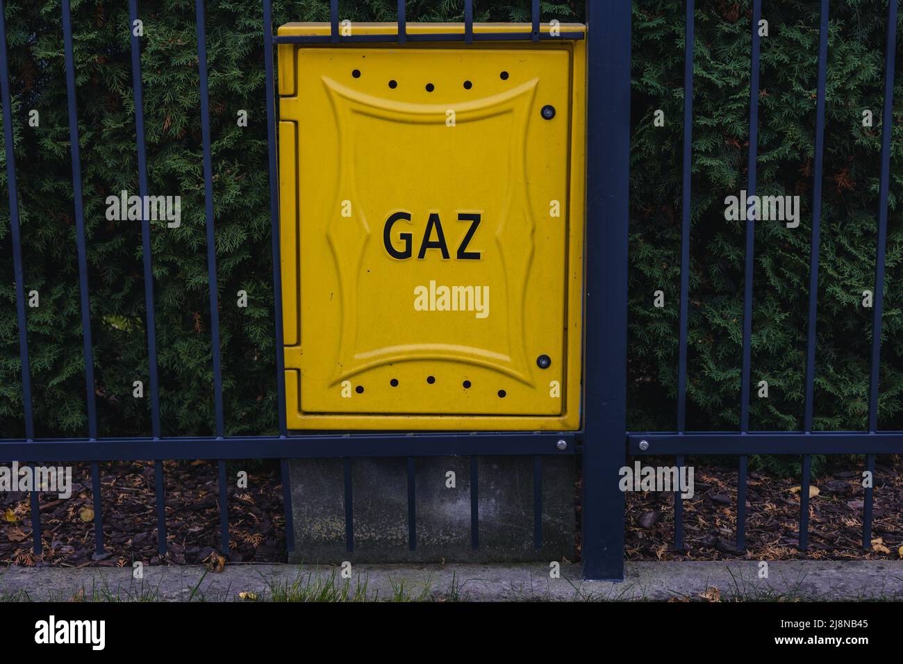 Yellow gas connection box in Warsaw city, Poland Stock Photo Alamy