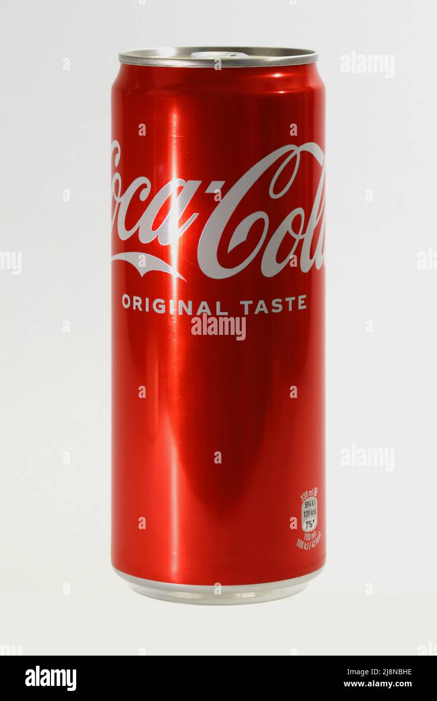 Year 2022, USA, Aluminum can of Coca Cola on a white background Stock Photo