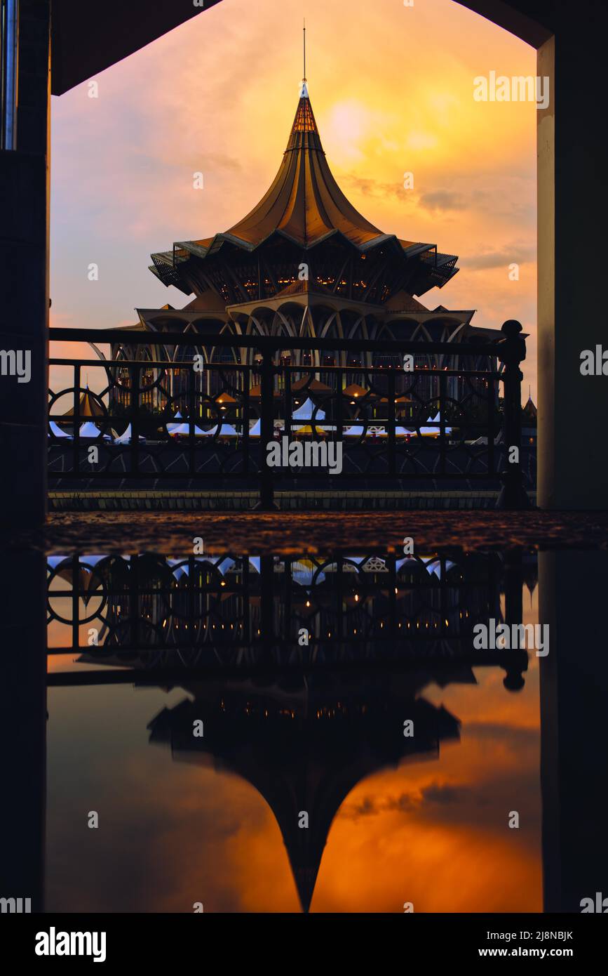 New Sarawak State Legislative Assembly Building at Sunset Stock Photo