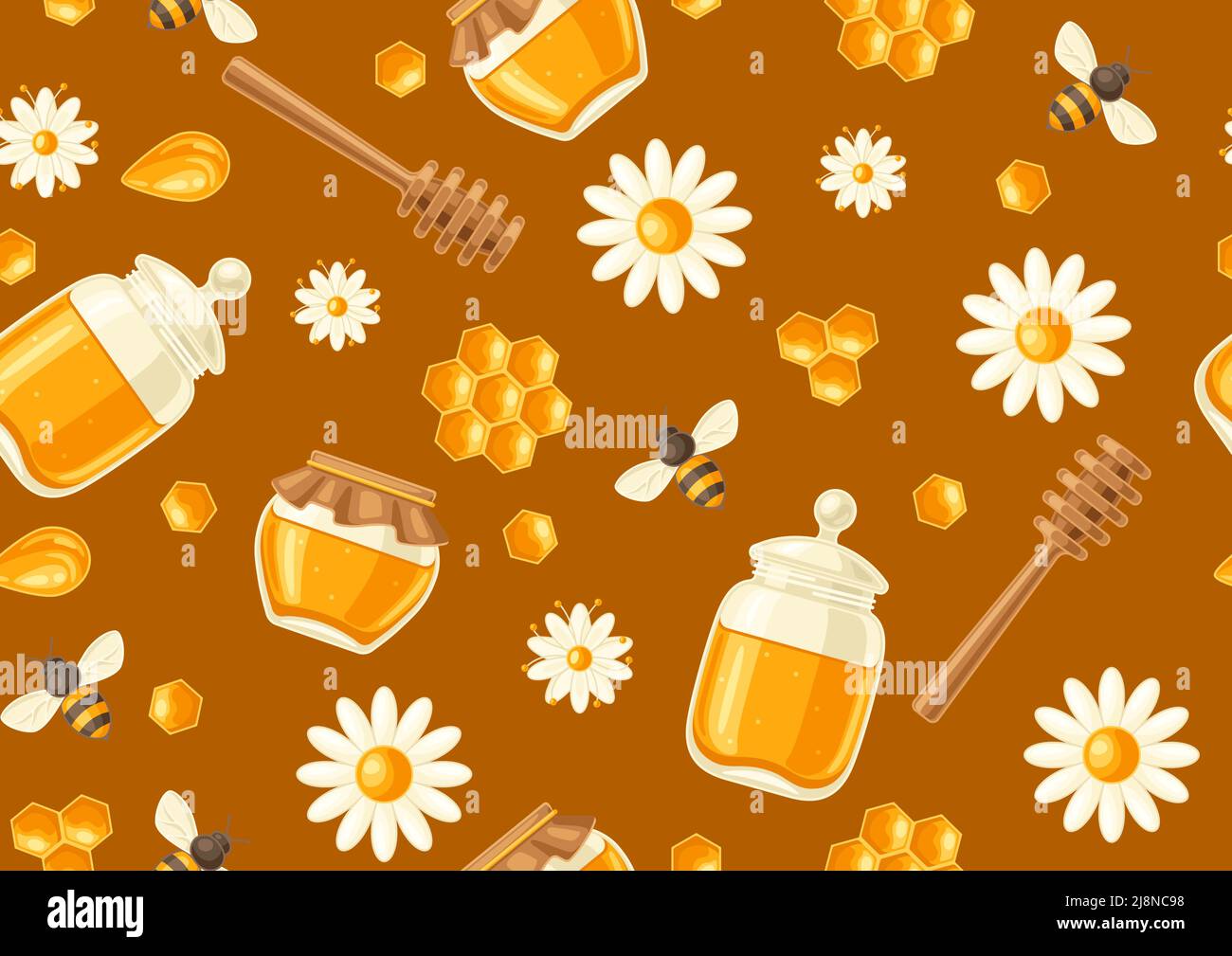 Seamless pattern with honey items. Image for business, food and agricultural industry. Stock Vector