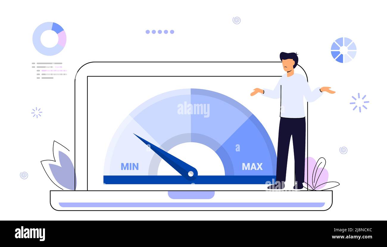 Website loading optimization Page speed and SEO Flat vector concept illustration Website speed Loading time Page optimization Speed test metering dial Stock Vector