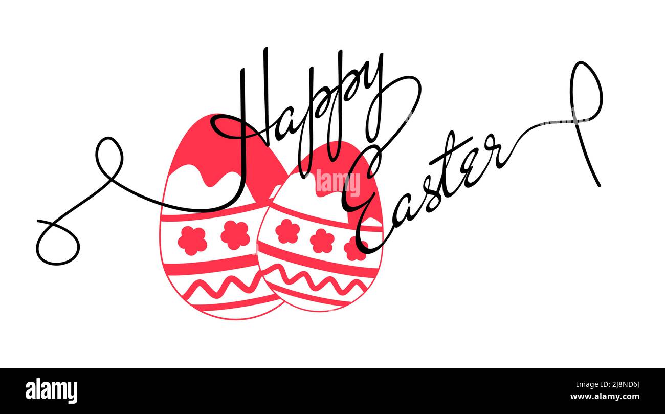 Happy Easter lettering text Egg ornament holidays design sketch Drawn ...