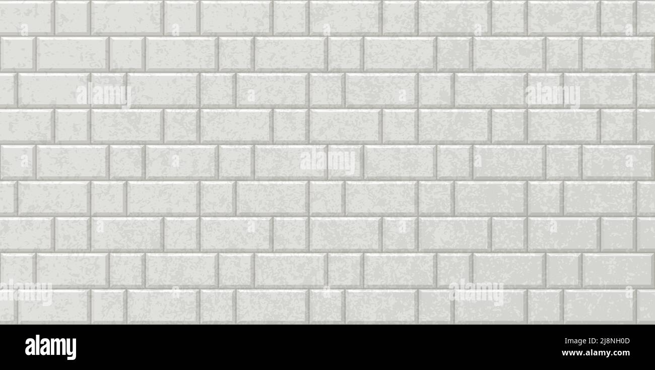 Subway tiles horizontal white background Metro brick decor seamless pattern for kitchen, bathroom or outdoor architecture vector illustration. Glossy Stock Vector