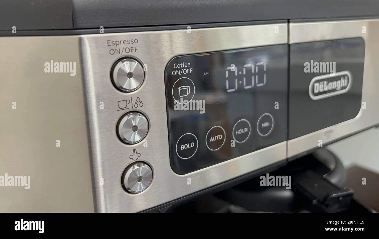 Detail view of Delonghi home espresso maker machine, San Ramon
