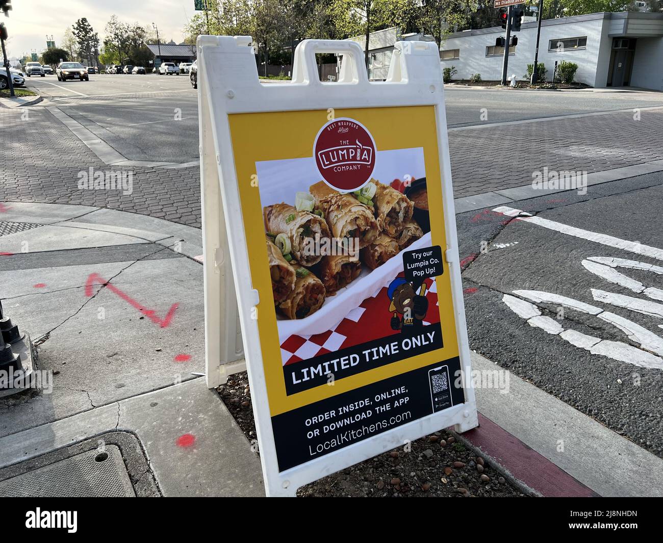 Sign for restaurant popup for Lumpia Company in Lafayette, California, March 18, 2022.  (Photo by Gado/Sipa USA) Stock Photo