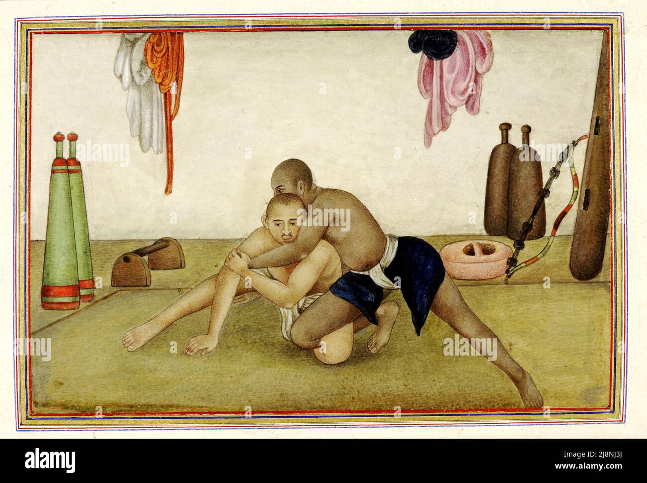 Tashrih al Aqvam - Two Men Wrestling - 1825 Stock Photo
