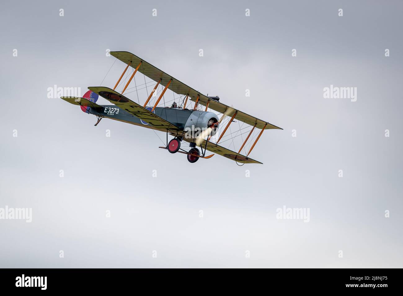 1918 Avro 504K ‘E3273’ airborne at the Shuttleworth Season Premiere airshow on the 1st May 2022 Stock Photo