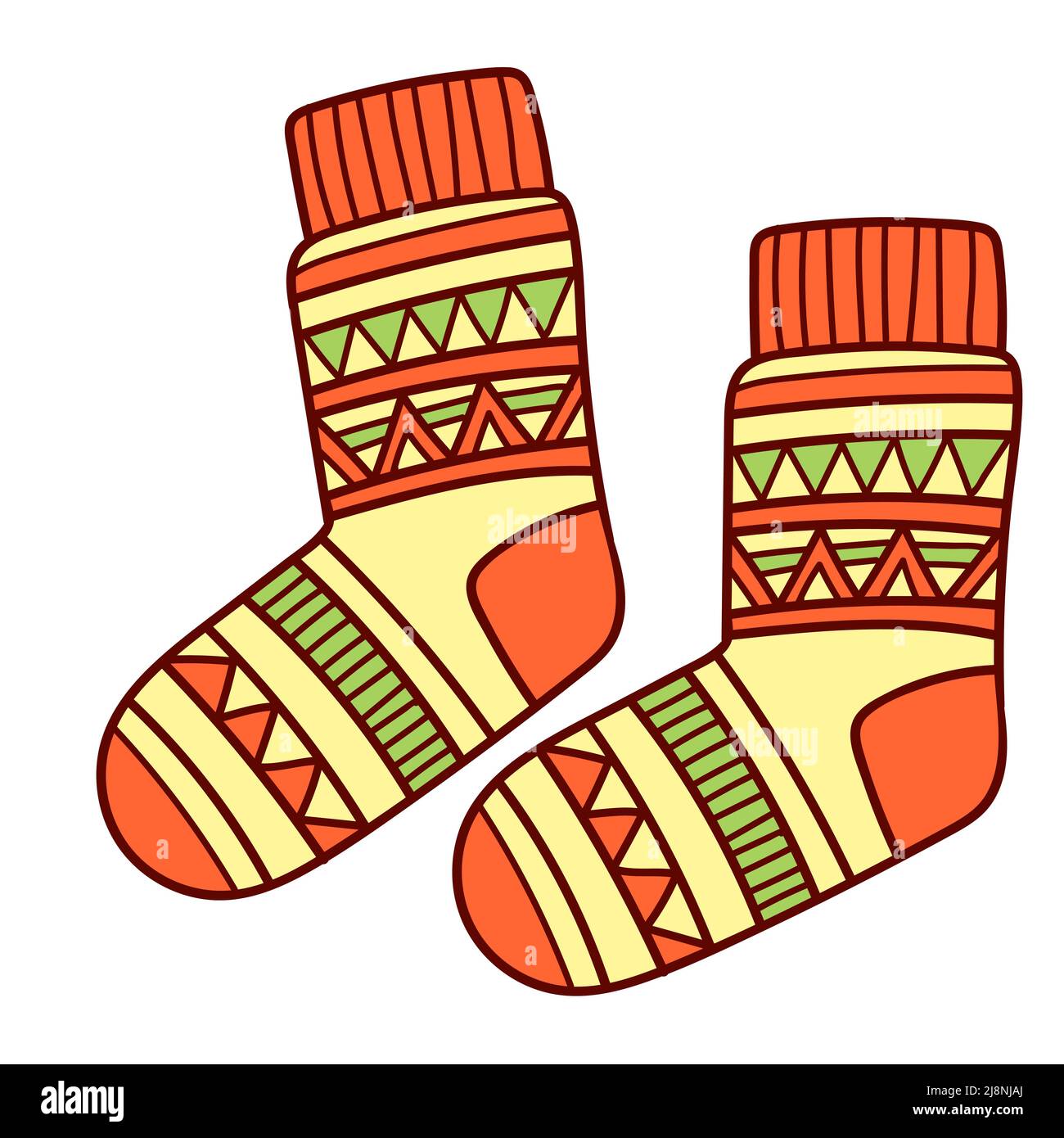 Knitted winter clothes, vector flat illustration. Winter coloring page