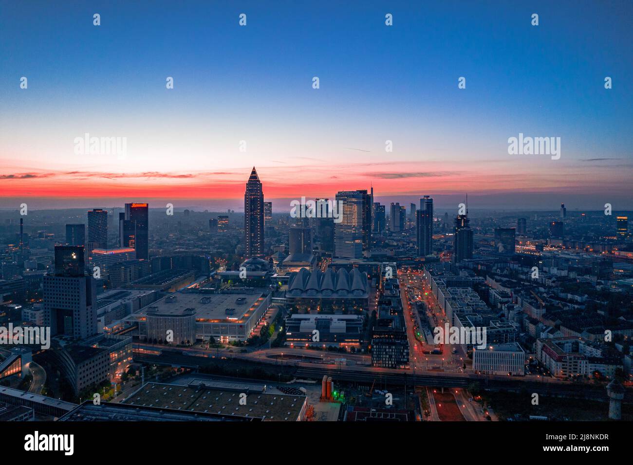 Frankfurt Skyline in the Morning whit a Drone Stock Photo