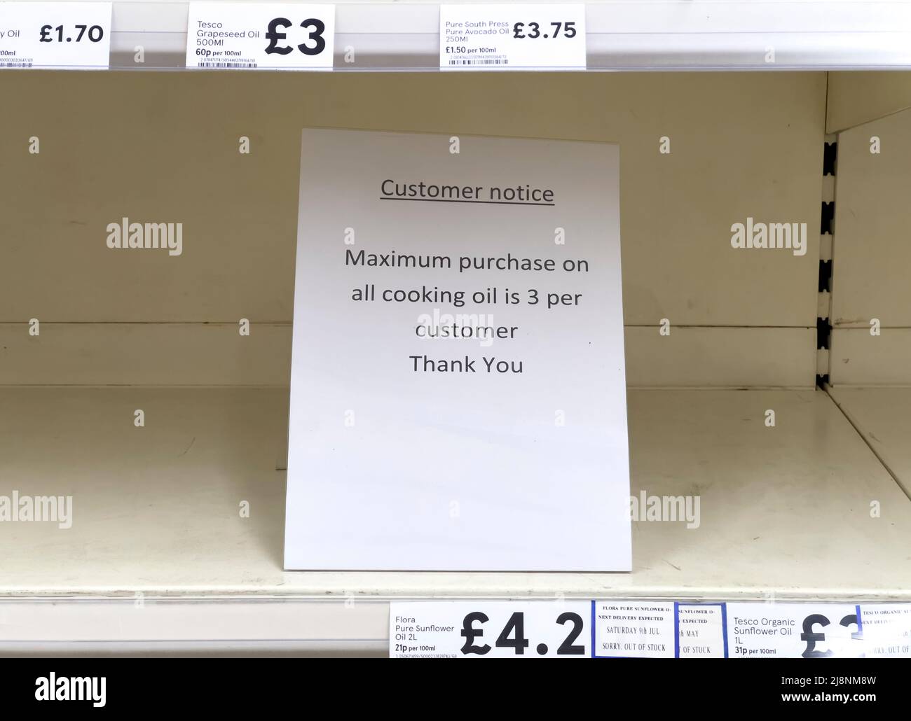 17/05/2022 Empty shelves of cooking oil at a Tesco in London today
