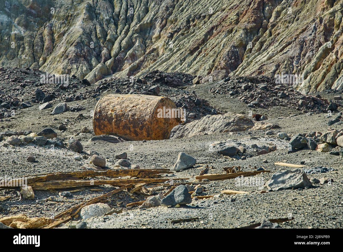 Old rusty boiler scrap metal on rocky terrain Stock Photo Alamy