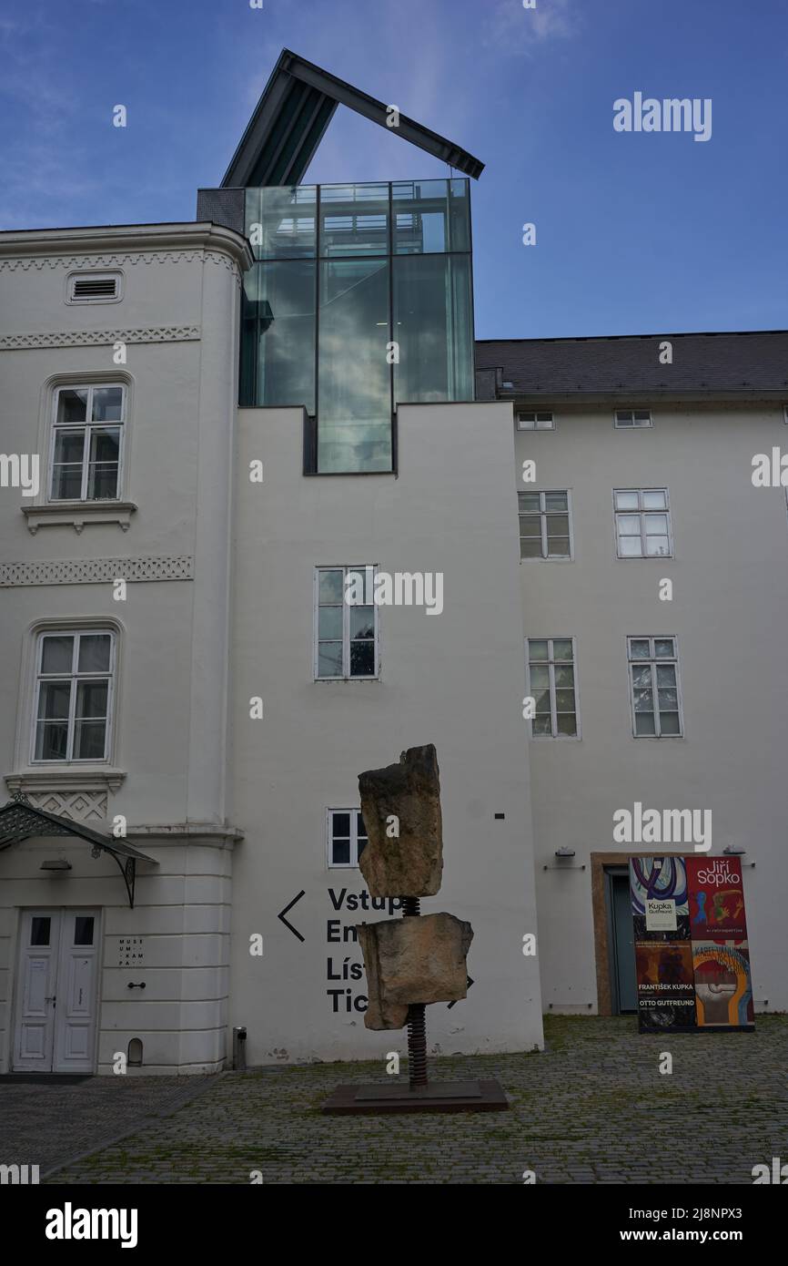 Prague, Czech Republic - May 7, 2022 - Museum Kampa - a modern art gallery housed in the former Sova Mills by the banks of the Vltava river Stock Photo