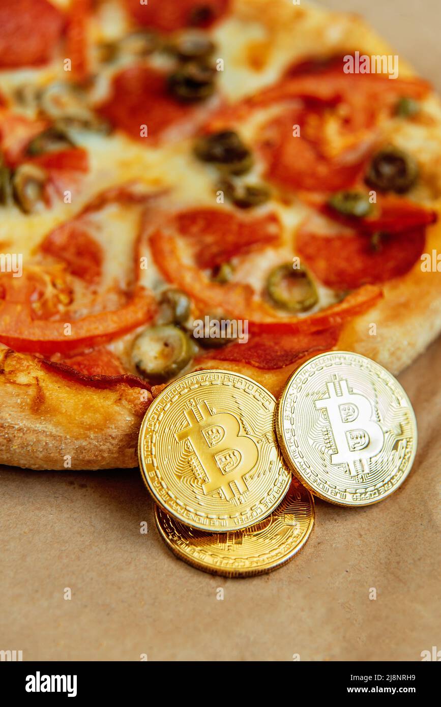 Bitcoin Pizza Day 22 May. cryptocommunity holiday. 2 pizzas for a price of 10000  Bitcoins. Pizza Index Stock Photo - Alamy