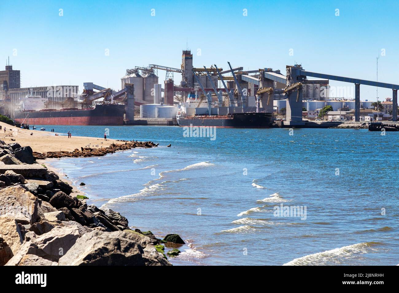 Port located at the mouth of the Quequen Grande River. Necochea, Argentina. Stock Photo
