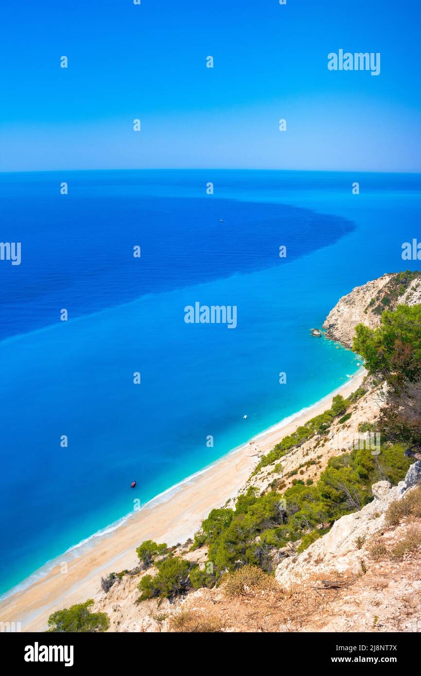 Famous Egremnoi beach in Lefkada island, Greece. Stock Photo