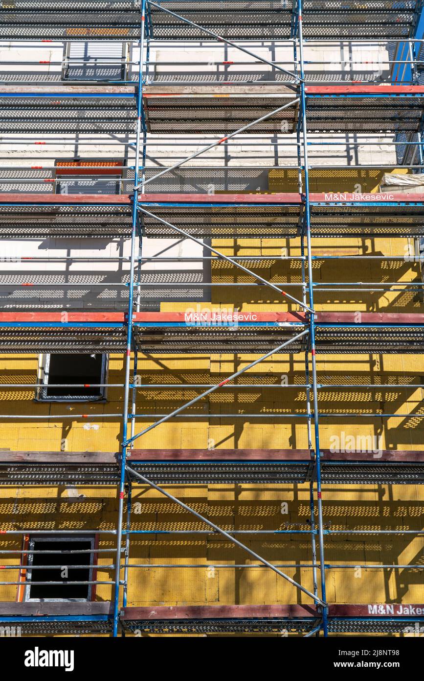 Residential construction, new construction of a residential complex, shell, partly already provided with thermal insulation, NRW, Germany, Stock Photo