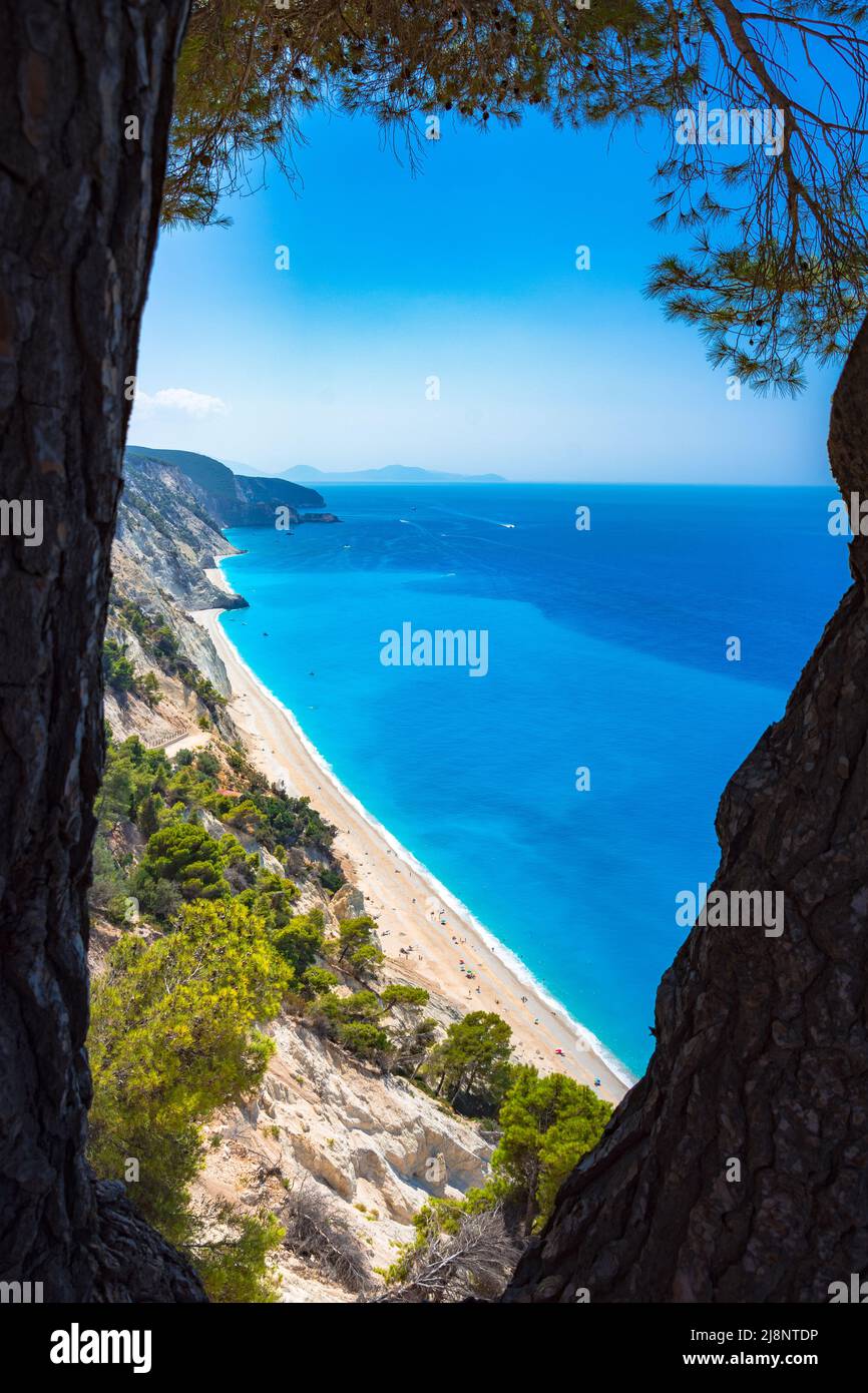 Famous Egremnoi beach in Lefkada island, Greece. Stock Photo