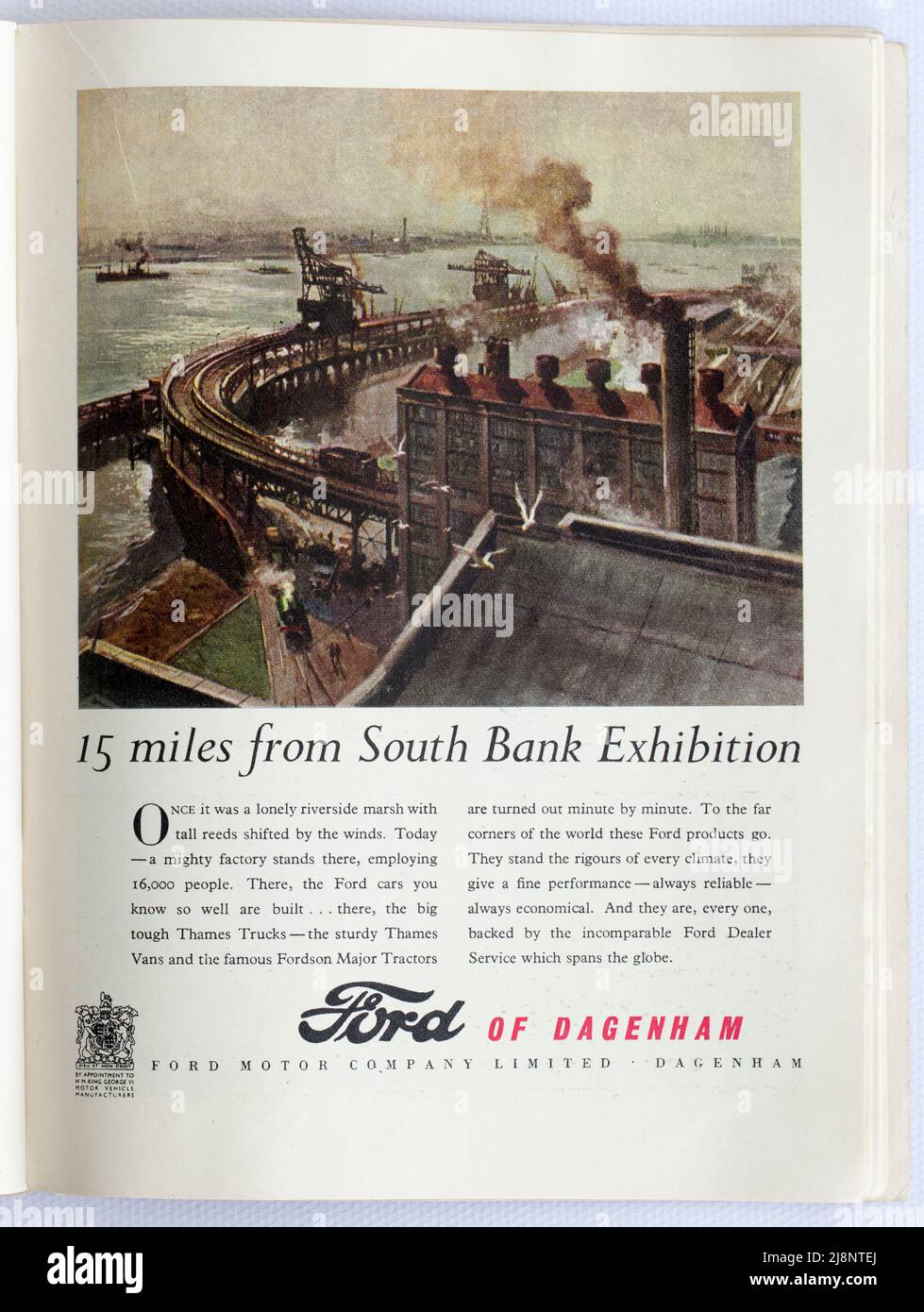 Old 1950s British Advertising for Ford Dagenham Motors in the 1951 Festival of Britain Guide Stock Photo