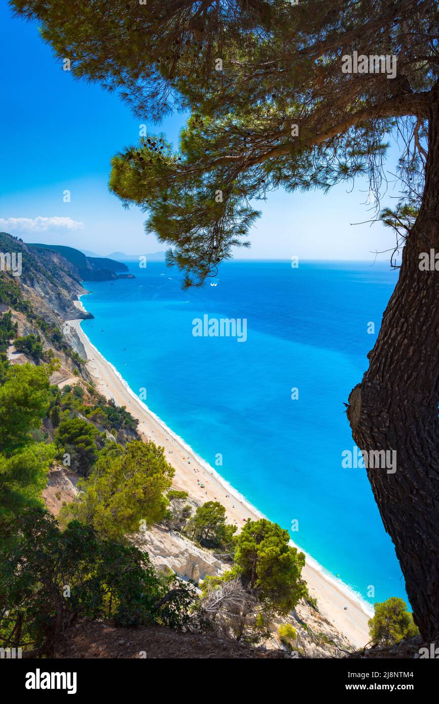 Famous Egremnoi beach in Lefkada island, Greece. Stock Photo