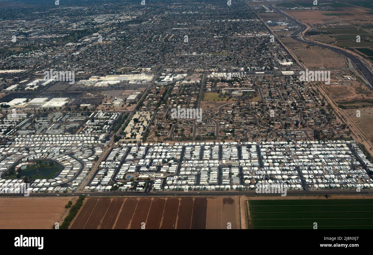 Aerial view of Pueblo Sereno Mobile Home Park in Scottsdale, Arizona