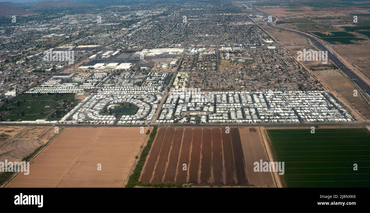 Aerial view of Pueblo Sereno Mobile Home Park in Scottsdale, Arizona