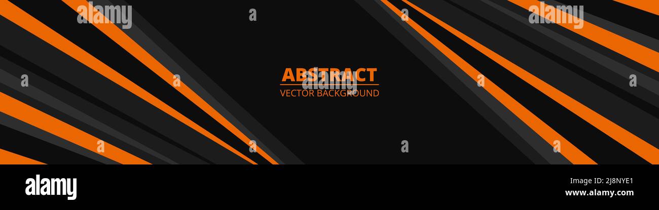 Black abstract wide horizontal banner with orange and gray lines. Dark ...