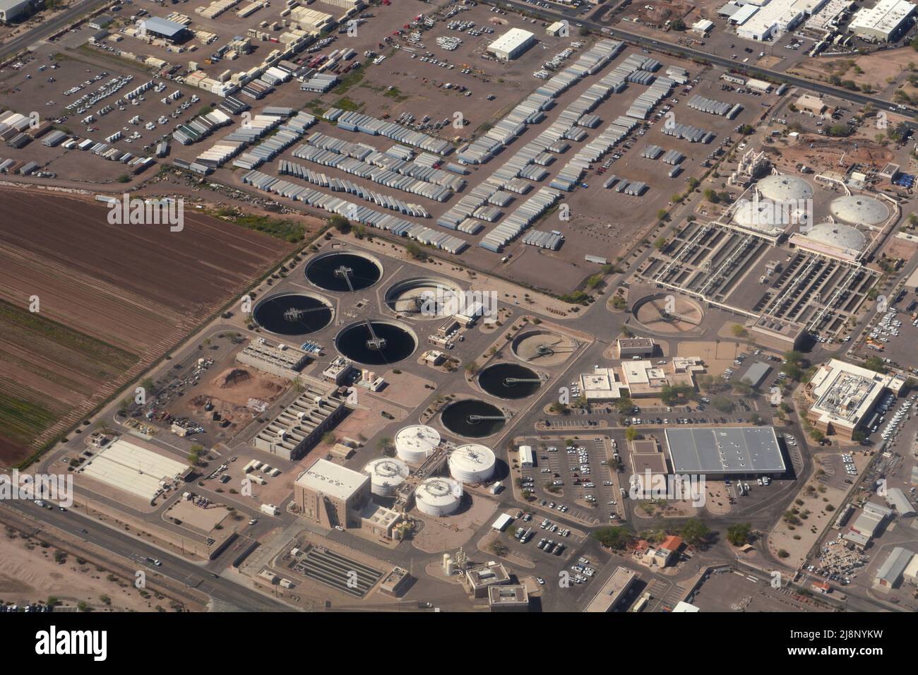 Aerial view of the City of Phoenix Wastewater Treatment Plant (WWTP) in Phoenix, Arizona Stock