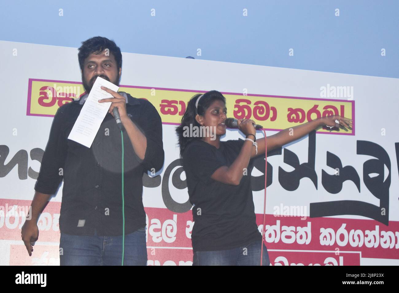 The protest continues amidst curfew and emergency law with the security forces allowed to shoot in case of violence. People gathered in large numbers on Vesak poya day at Galle face where the main protest has being held named Gota Go Gama for over a month. Colombo, Sri Lanka. Stock Photo